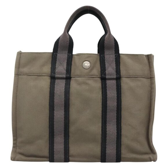 HERMES Fourre Tout PM Hand Bag Canvas Gray Navy Auth 136396 - Picture 2 of 16